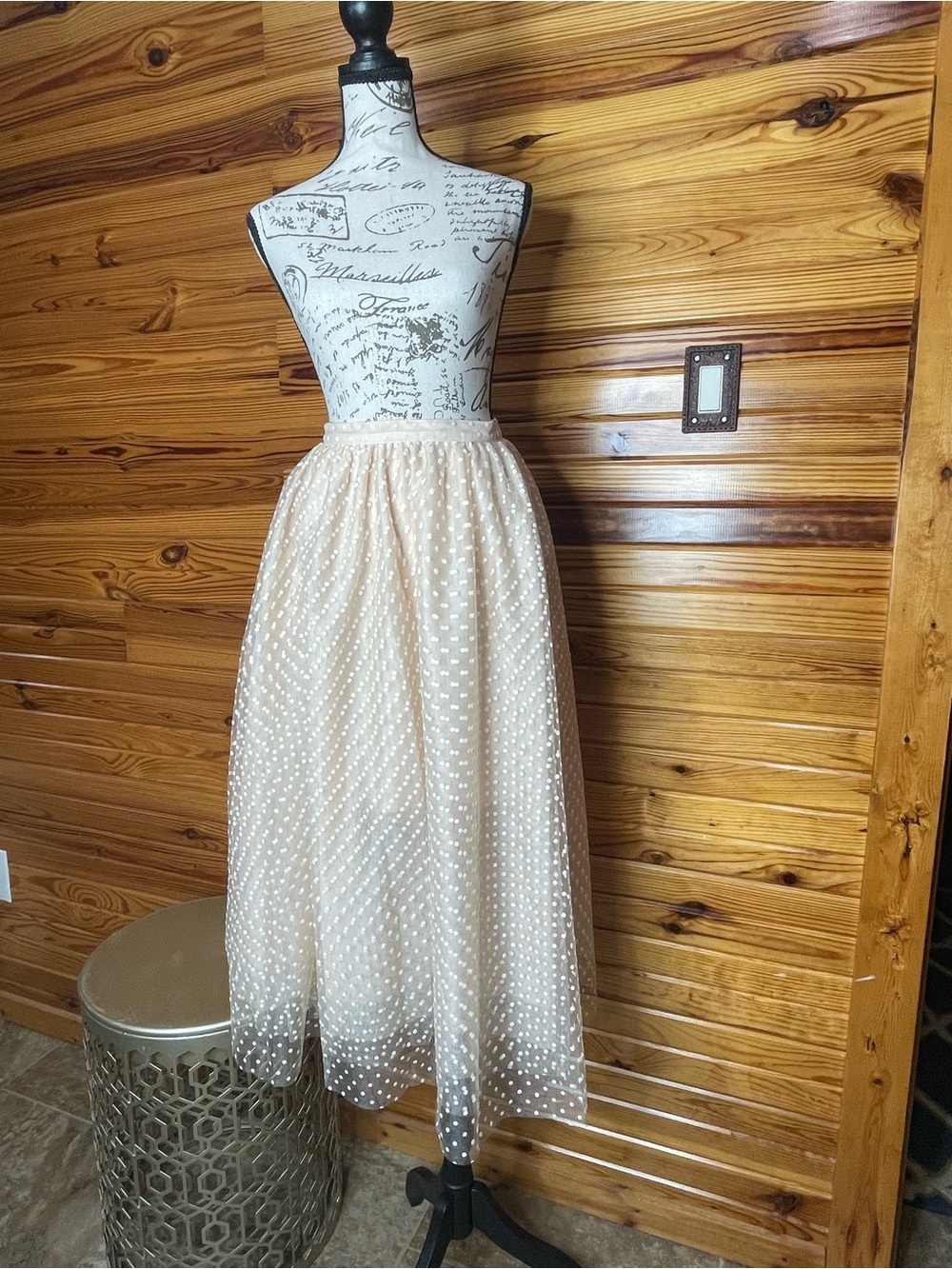 J. Crew Collection Cream Polka Dot Midi Tulle Skirt